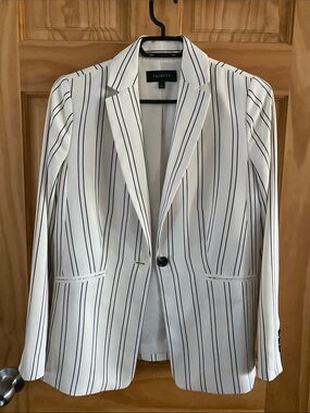 Talbots White Blazer with Navy Pinstripes